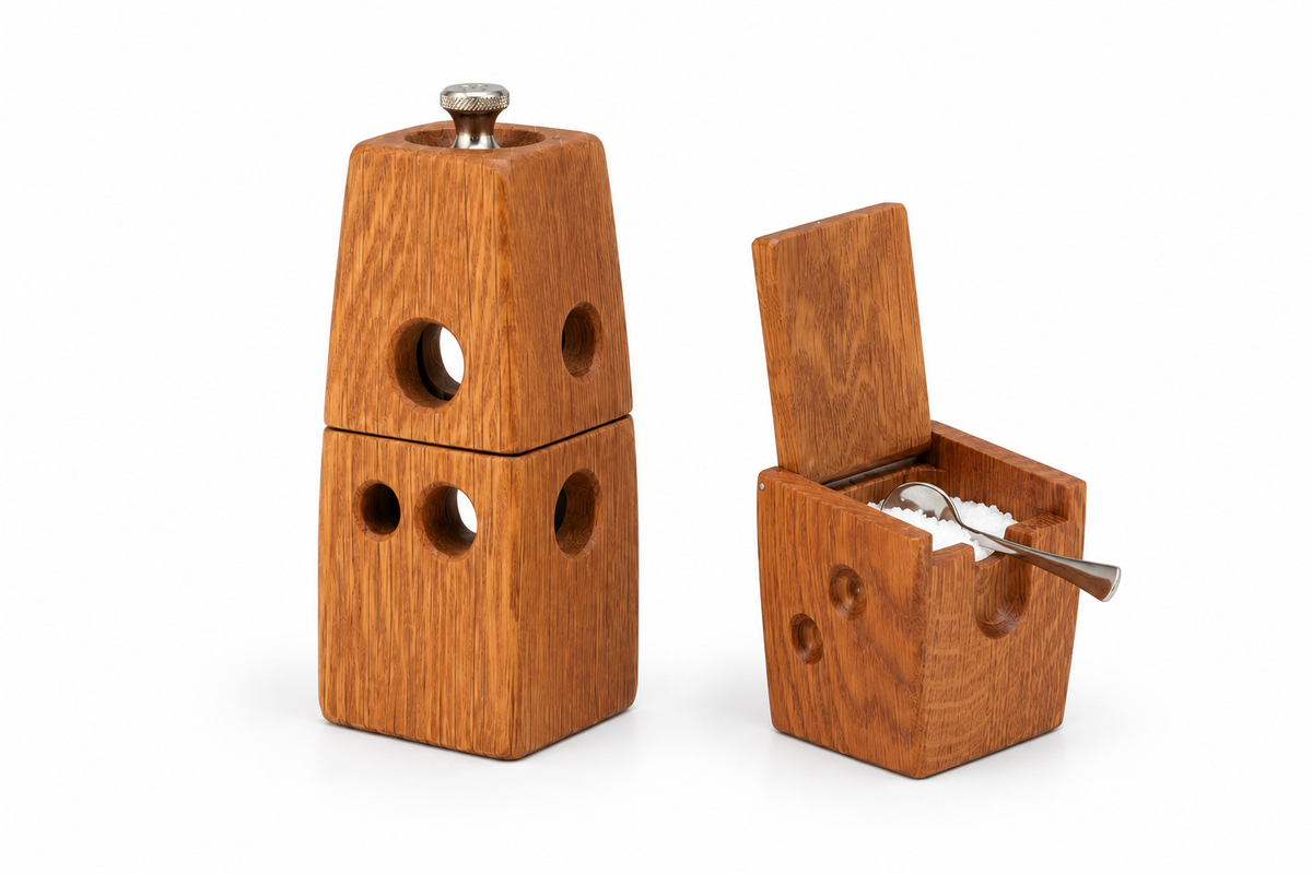 Pueblo Pepper mill and Salt Cellar Set, Oak